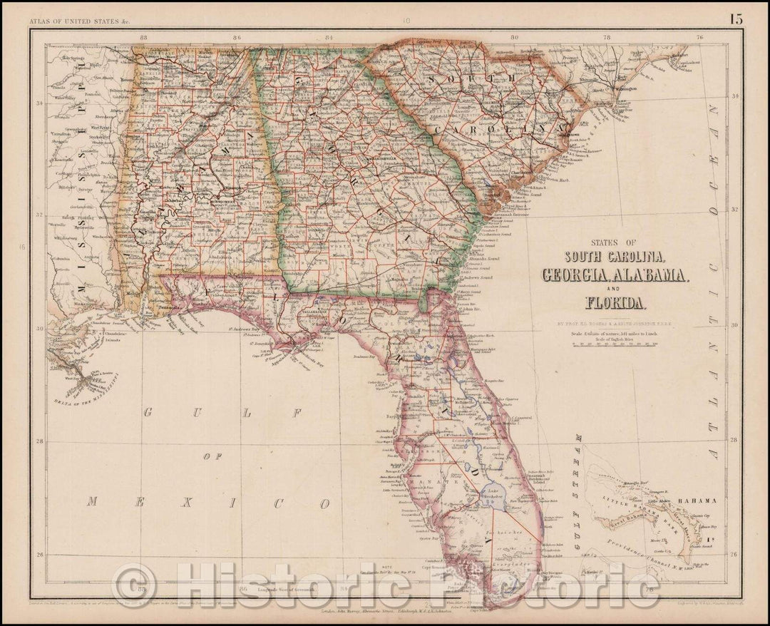 Historic Map - States of South Carolina, Georgia, Alabama And