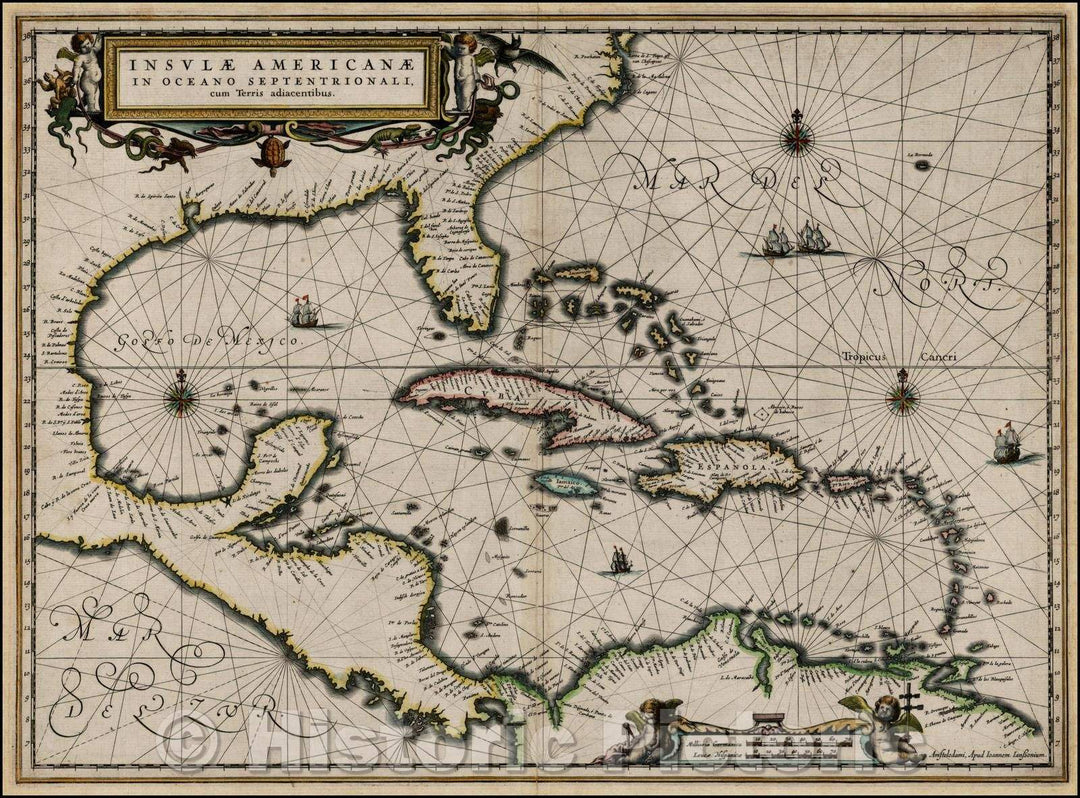 Historic Map - Islands in the Southern Ocean/Insulae Americanae in Oceano Septentrionali cum Terris adiacentibus, 1636 - Vintage Wall Art