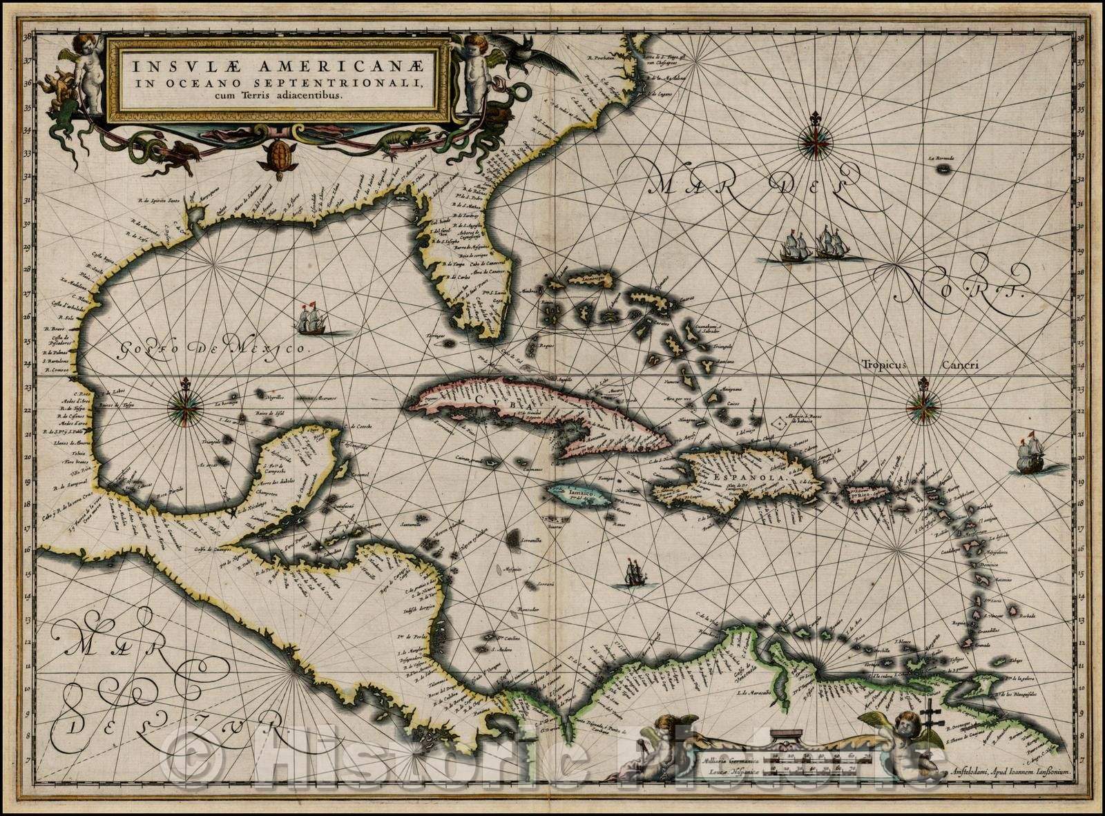 Historic Map - Islands in the Southern Ocean/Insulae Americanae in Oceano Septentrionali cum Terris adiacentibus, 1636 - Vintage Wall Art
