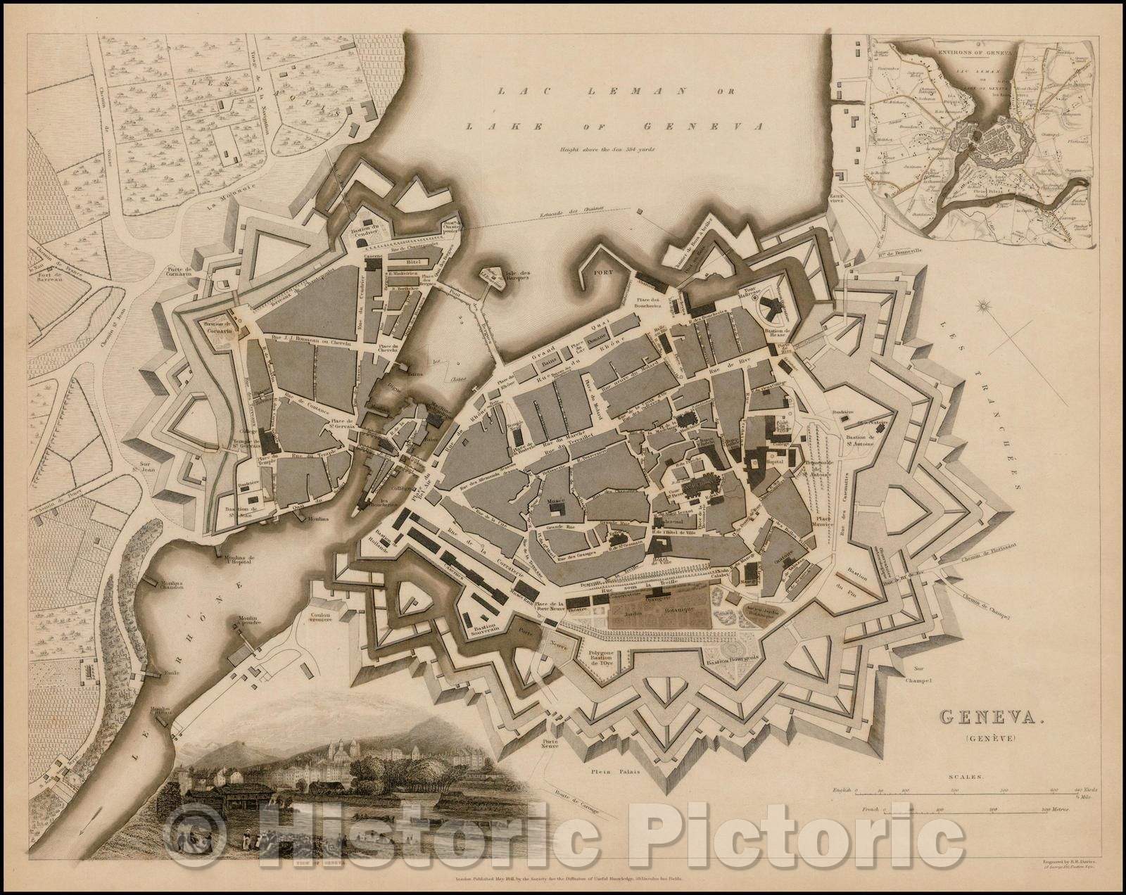Historic Map - Geneva [Gen?e] / Plan of Geneva, with a small vignette ...