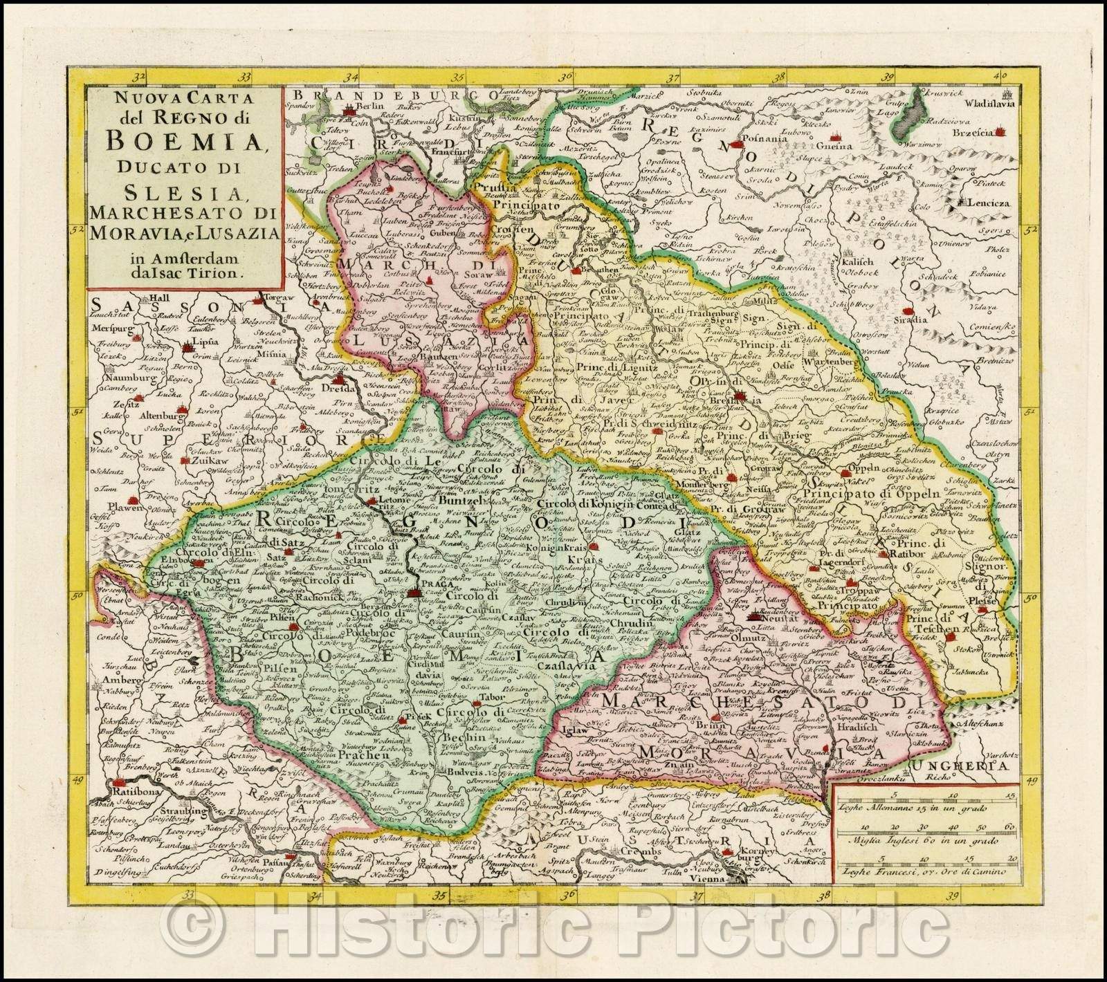 Historic Map - Nuova Carta del Regno di Boemia, Ducato Di Slesia, Marchesato Di Moravia e. Lusazia :: Southern part of Poland, Moravia and Bohemia, 1740 - Vintage Wall Art