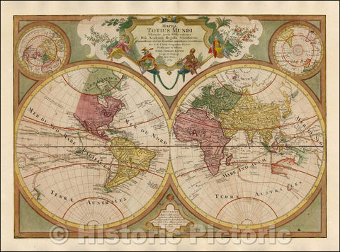 Historic Map - Mappa Totius Mundi Adornata juxta Observationes Dnn Academiae Regalis Scien :: Double hemisphere of World, coastline for Australia,New Zealand, 1775 - Vintage Wall Art
