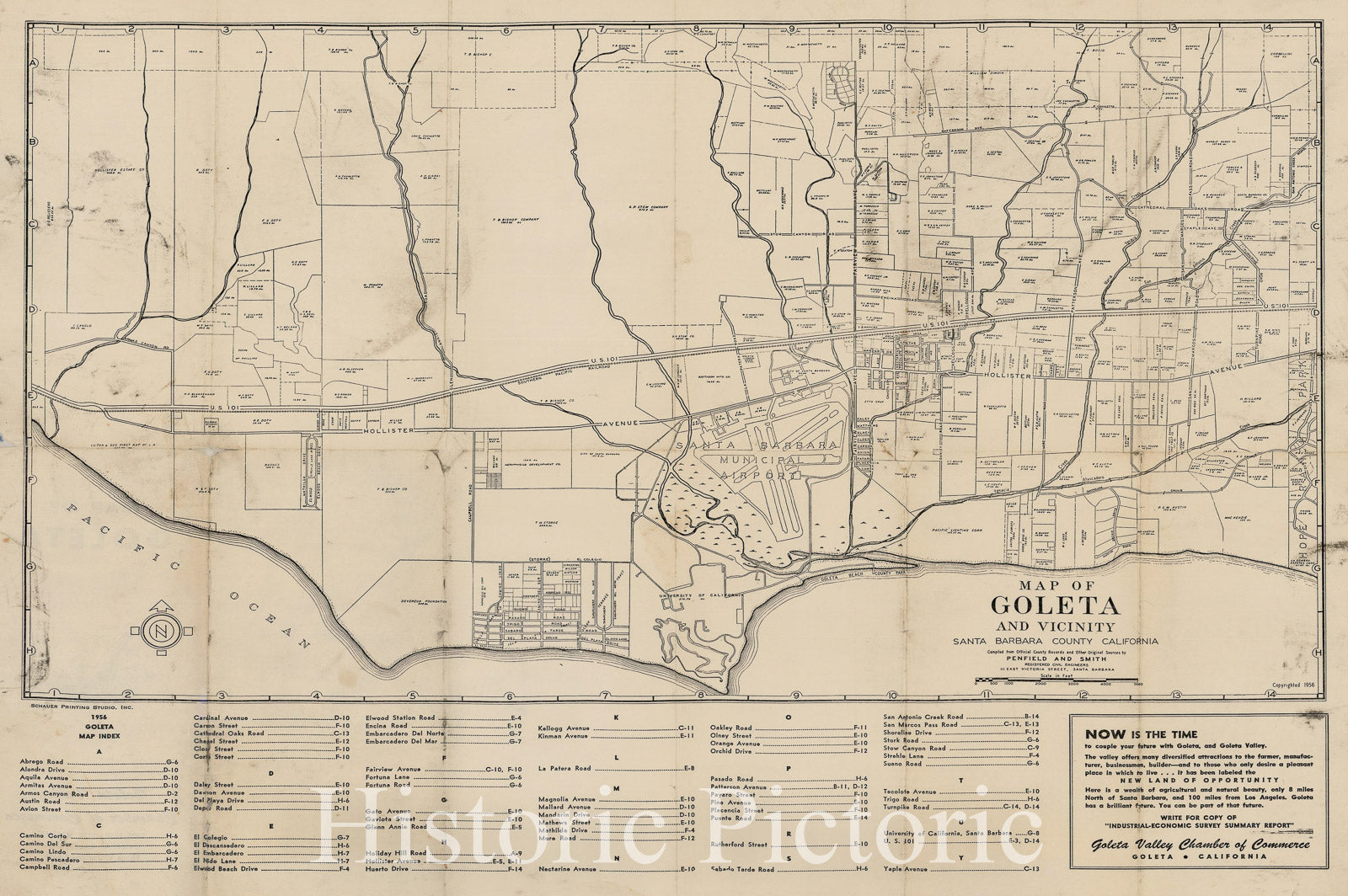Historic Map - Map of Goleta and Vicinity Santa Barbara County California, 1956, Penfield & Smith - Vintage Wall Art