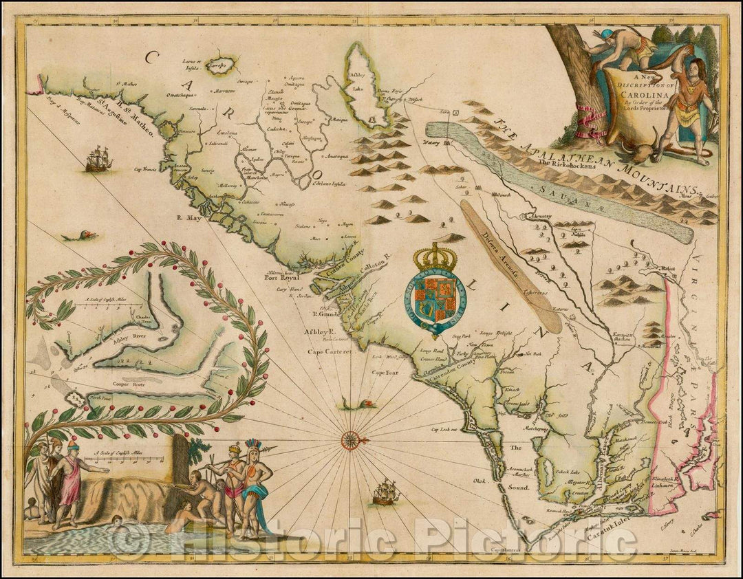 Historic Map - A New Discription of Carolina, 1673, John Ogilby v3
