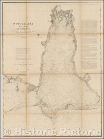 Historic Map - Mobile Bay Alabama From the Trigonometrical Survey, 1856, United States Coast Survey - Vintage Wall Art
