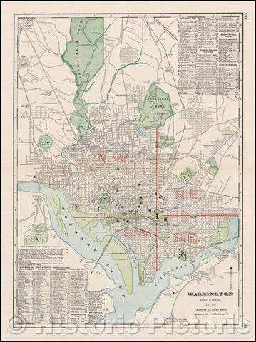 Historic Map - Washington District of Columbia, And Its Principal Suburbs, 1895, George F. Cram - Vintage Wall Art
