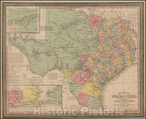 Historic Map - Map of the State of Texas From The Latest Authorities, 1852, Thomas, Cowperthwait & Co. - Vintage Wall Art