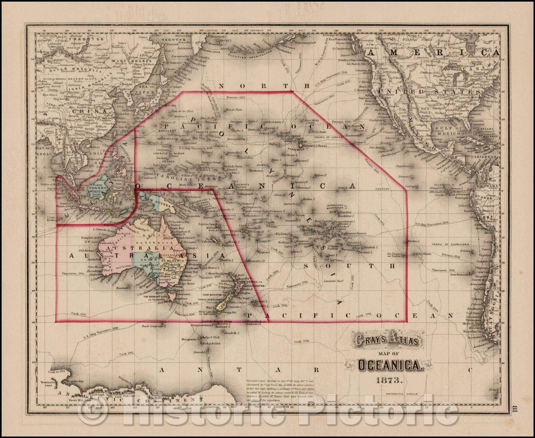 Historic Map - Gray's Map of Oceanica, 1873, O.W. Gray v2