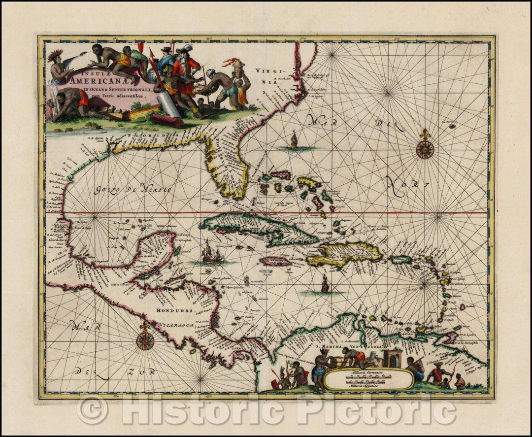 Historic Map - Insulae Americanae in Oceano Septentrionali cum Terris adiacentibus, 1671, John Ogilby v2