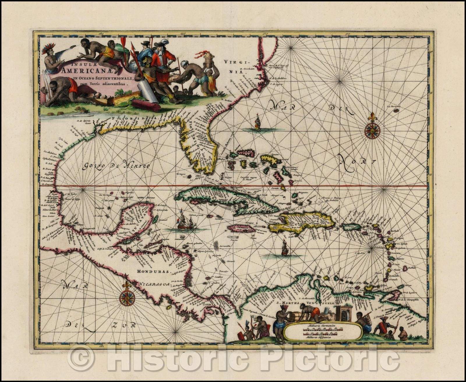 Historic Map - Insulae Americanae in Oceano Septentrionali cum Terris adiacentibus, 1671, John Ogilby v2
