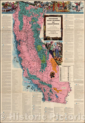 Historic Map - Outdoor Play Places of California * A Cartographic Map of Some of the Outstanding Recreational Areas of the Golden State, 1954, Lowell Butler v1