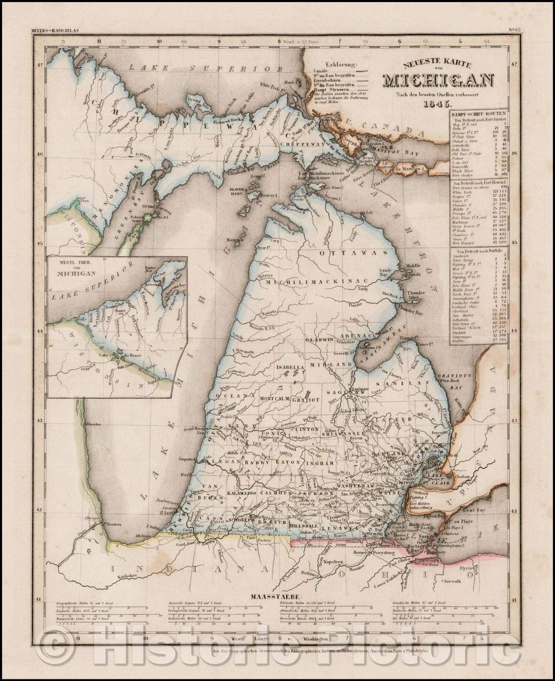 Historic Map - Neueste Karte von Michigan Nach den bessten Quellen verbessert 1845, 1845, Joseph Meyer v1