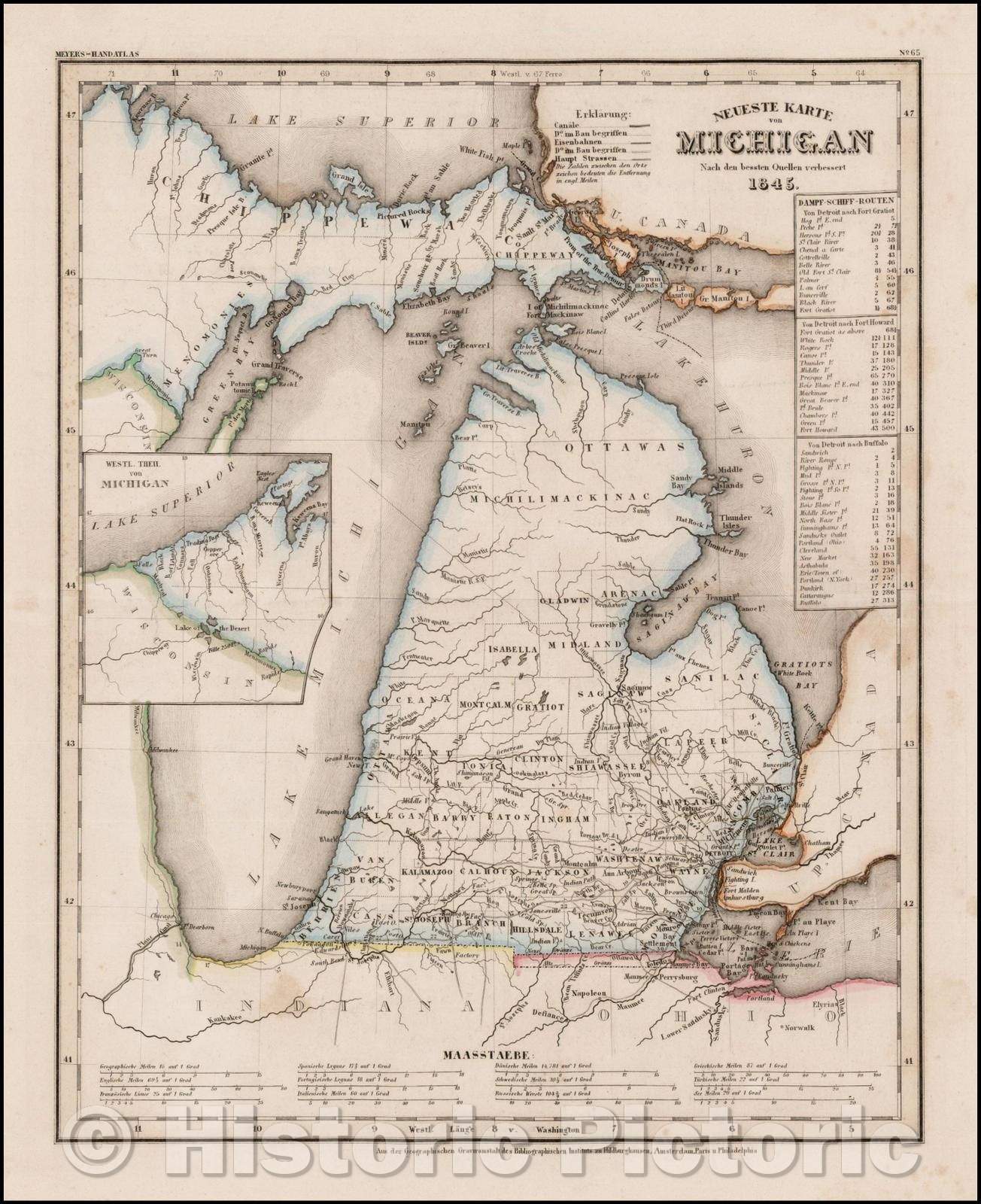 Historic Map - Neueste Karte von Michigan Nach den bessten Quellen verbessert 1845, 1845, Joseph Meyer v1