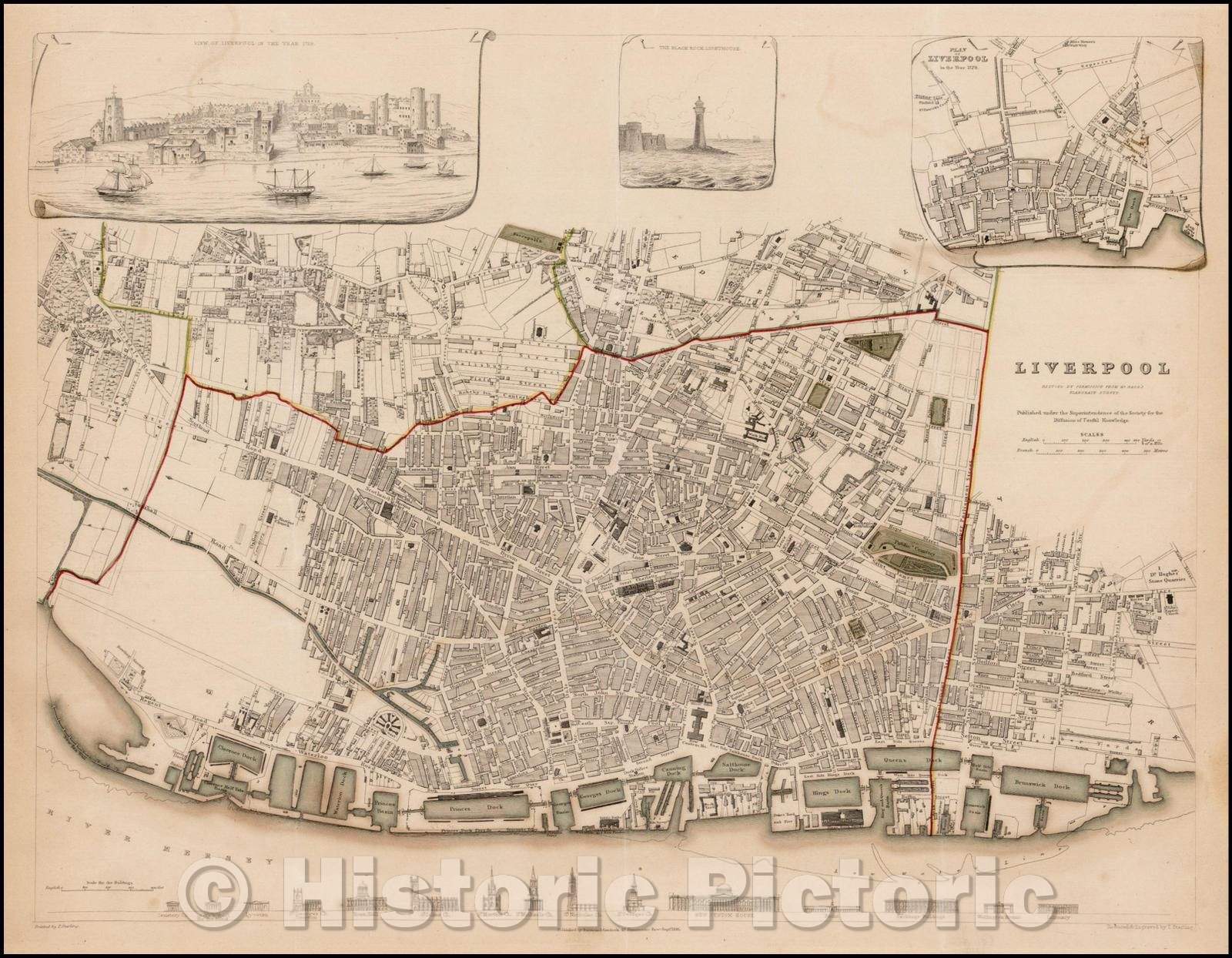 Historic Map - Liverpool, England, 1836, SDUK - Vintage Wall Art