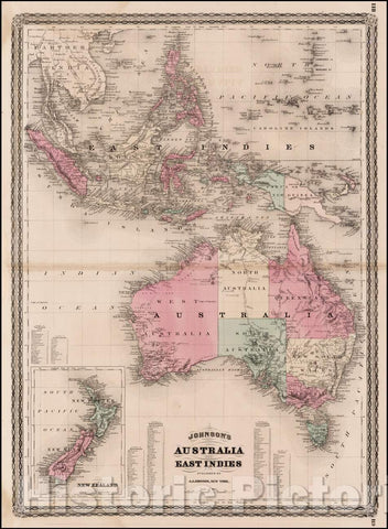 Historic Map - Johnson's Australia and East Indies [New Zealand inset], 1877, Alvin Jewett Johnson v2