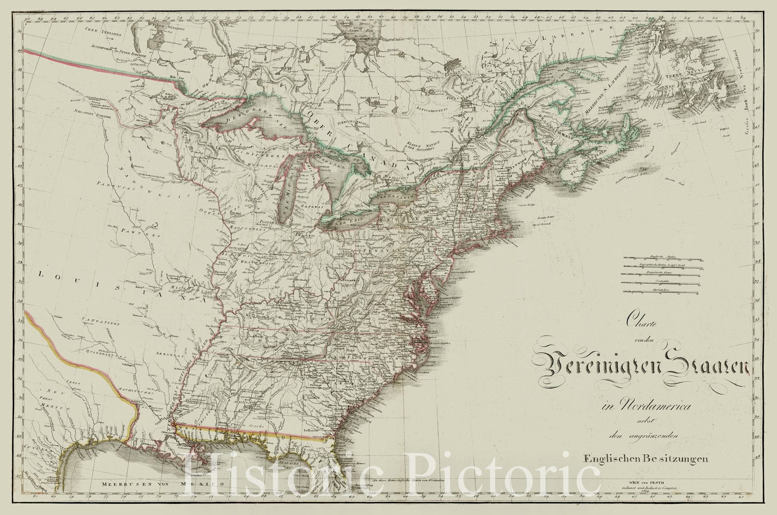 Historic Map - Charte von den Vereinigten Staaten in Nordamerica nebst den angranzenden/Map of the United States, shortly after the Louisiana Purchase, 1809 - Vintage Wall Art