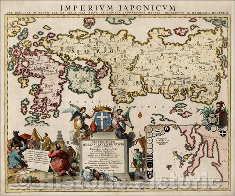 Historic Map - Imperium Japonicum Per Regiones Digestum Sex et Sexaginta Atque Ipsorum Japonensium Mappis :: Reland's of Japan to use Sino-Japanese characters, 1740 - Vintage Wall Art