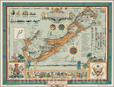 Historic Map - Map of the Bermudas or Somers Islands, 1934, D M Kirkpatrick - Vintage Wall Art