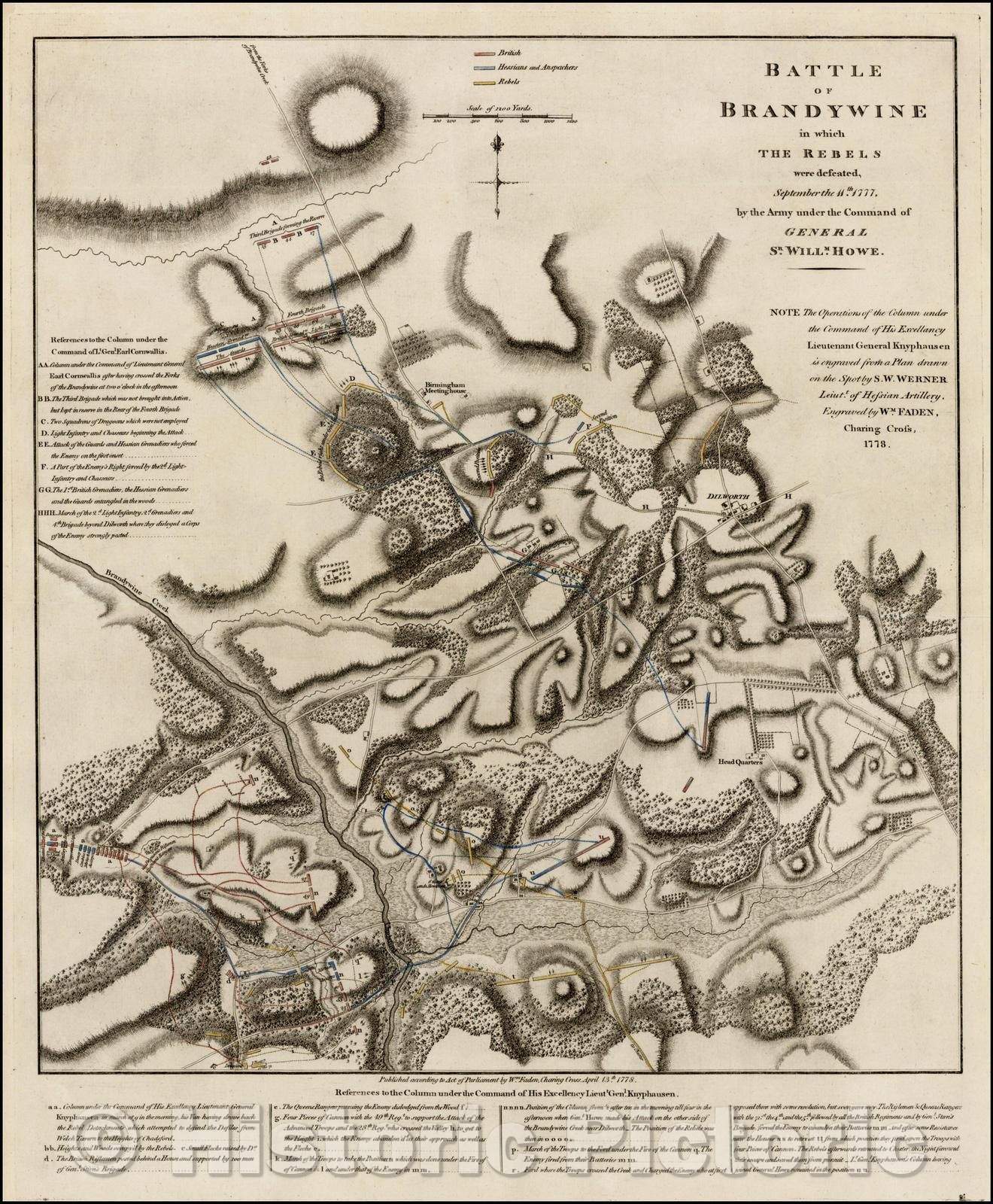 Historic Map - Battle of Brandywine in which the Rebels were Defeated, September the 11th 1777, 1778, William Faden - Vintage Wall Art
