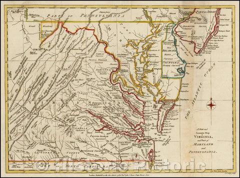 Historic Map - A New and Accurate Map of Virginia, and Part of Maryland and Pennsylvania, 1780, Political Magazine - Vintage Wall Art