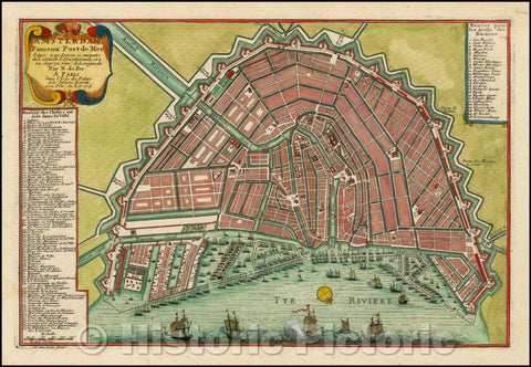 Historic Map - Amsterdam. Fameux Port de Mer/Map of Amsterdam from De Fer's Atlas Curieux, 1705, Nicolas de Fer - Vintage Wall Art