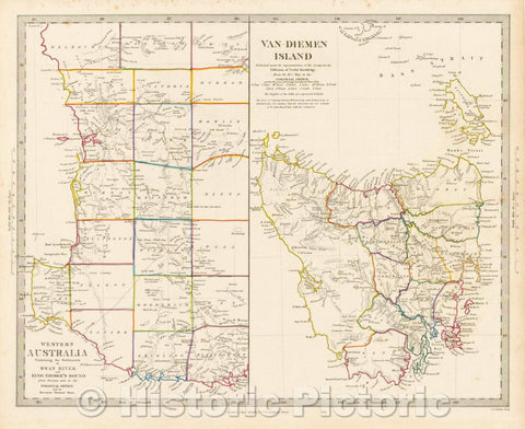 Historic Map - Western Australia containing the Settlements of Swan River and King George's Sound, 1849, SDUK - Vintage Wall Art