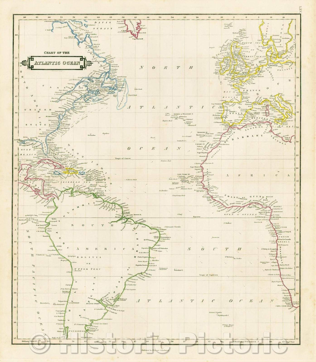 Historic Map - Chart of the Atlantic Ocean, 1838, William Home Lizars - Vintage Wall Art