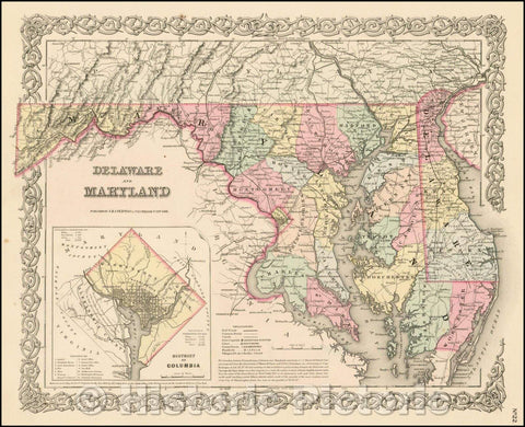 Historic Map - Delaware and Maryland [with large District of Columbia Inset], 1855, Joseph Hutchins Colton v1