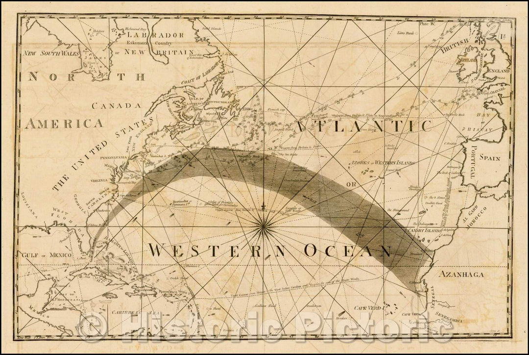 Historic Map - Gulf Stream Map - Atlantic or Western Ocean, 1799, American Philosophical Society - Vintage Wall Art