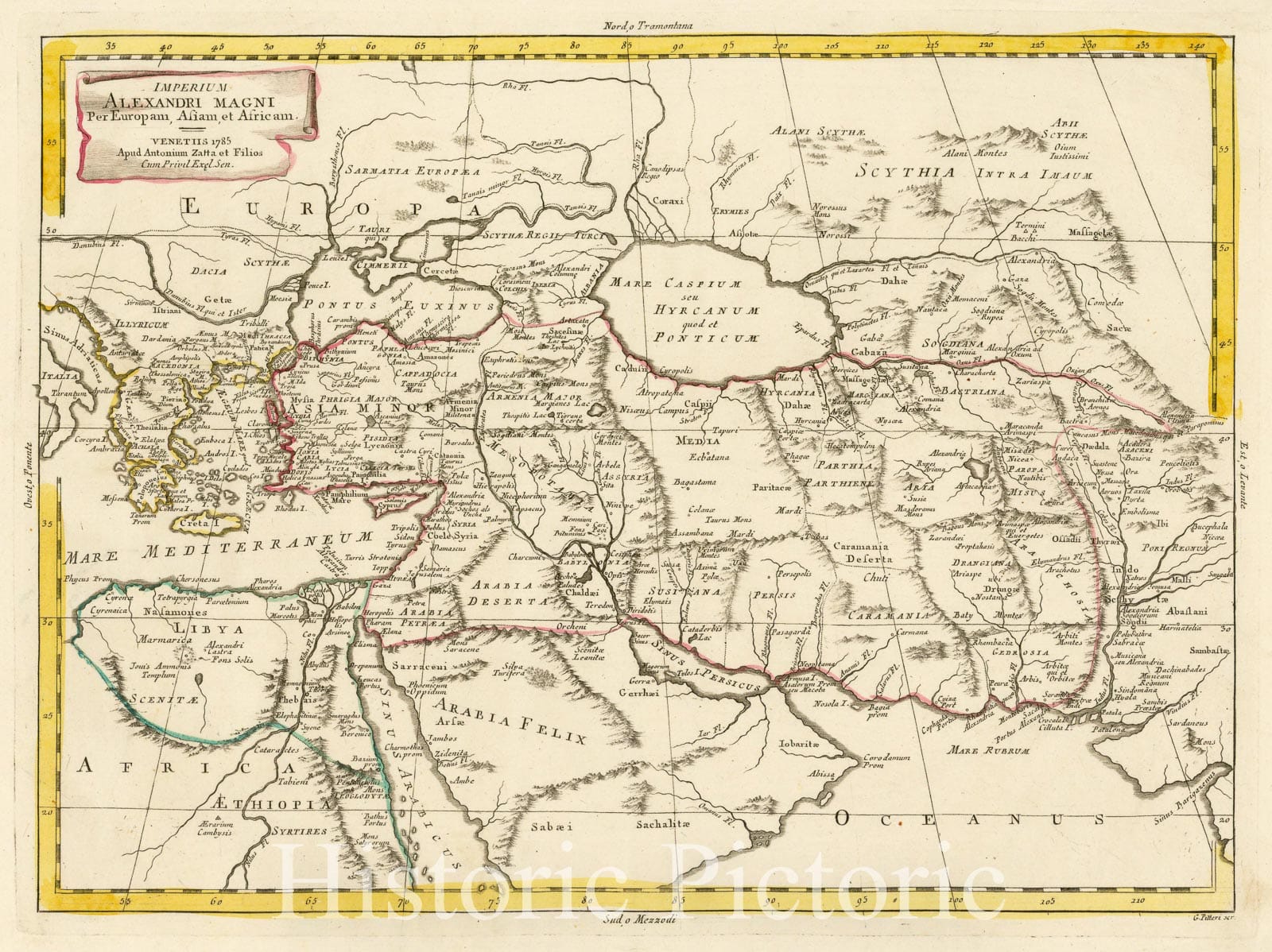 Historic Map - Imperium Alexandri Magni Per Europam, Asiam :: Empire of Alexander the Great, Asia Minor,Greece,Black Sea,Capian Sea, Indus River, 1785 - Vintage Wall Art