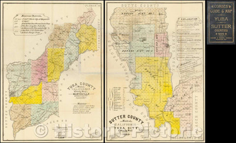 Historic Map - Sutter County State of California Yuba City County Seat (and) Yuba County State of California County Seat Marysville, 1900, Edward A. Combes - Vintage Wall Art