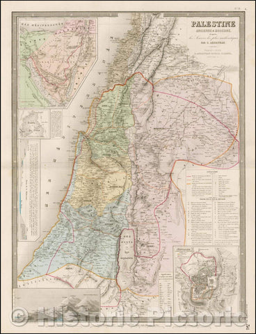 Historic Map - Palestine Ancienne & Moderne d'apres les Sources/Andriveau-Goujon's Map of the Holy Land, Jerusalem, the Gulf of Suez,Arabian Peninsula, 1862 - Vintage Wall Art