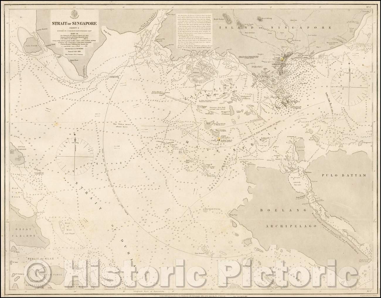 Historic Map - Strait of Singapore, 1865, British Admiralty - Vintage ...