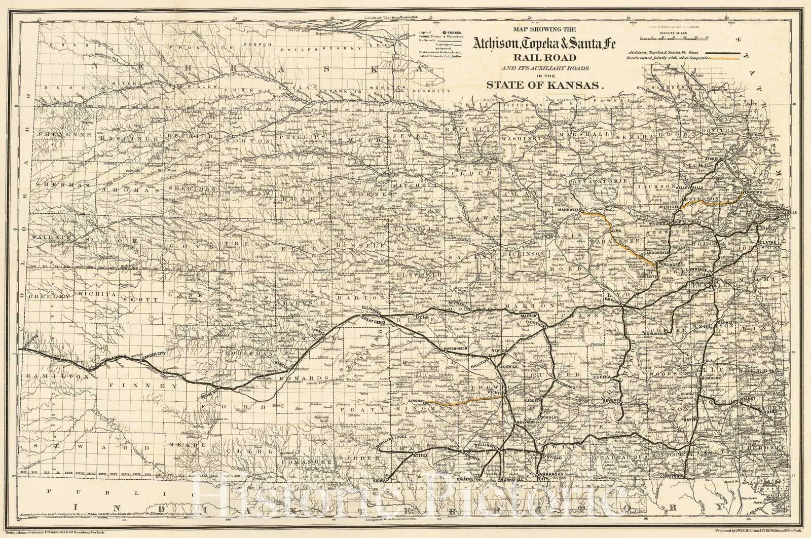 Historic Map - Map Showing The Atchison Topeka & Santa Fe Railroad and ...