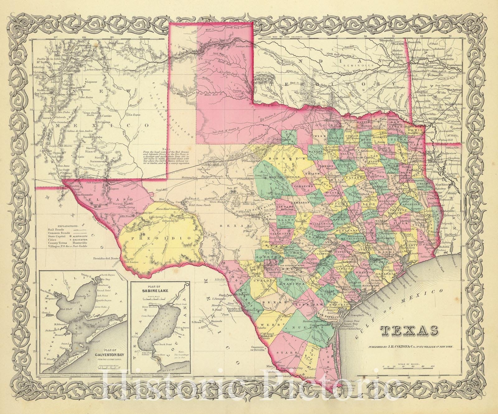 Historic Map - Texas, 1855, Joseph Hutchins Colton v3