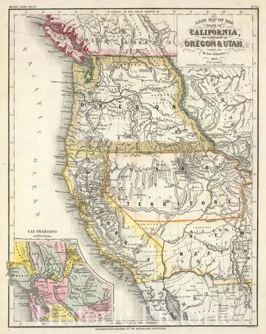 Historic Map - The State Of California, The Territories Of Oregon & Utah, 1852, Joseph Meyer - Vintage Wall Art