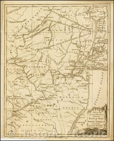 Historic Map - A New and Accurate Map of the Present Seat of War in North America, Comprehending New Jersey, Philadelphia, Pennsylvania, New York, 1777 v1