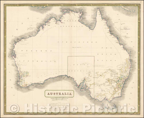 Historic Map - Australia, 1845, W. & A.K. Johnston - Vintage Wall Art