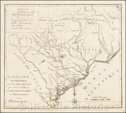 Historic Map - Caroline Meridionale avec les Parties adjacentes: pour servir a l'Intelligence Des Mouvemens shows Charleston, 1787, Charles Picquet v1