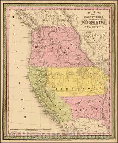 Historic Map - The State Of California, The Territories Of Oregon & Utah, and the Chief part of New Mexico, 1851, Thomas, Cowperthwait & Co. - Vintage Wall Art