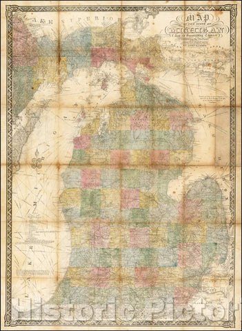 Historic Map - Map of the State of Michigan and the Surrounding Country, Exhibiting the Sections and the Latest Surveys, 1873, John Farmer - Vintage Wall Art