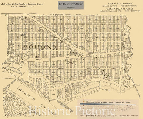 Historic Map - (Corona Del Mar) / Map for the town of Corona Del Mar, California, 1950, Anonymous - Vintage Wall Art