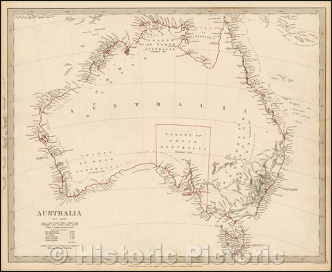 Historic Map - Australia in, 1839, SDUK - Vintage Wall Art