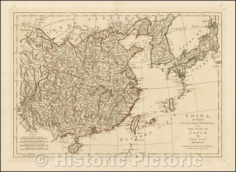Historic Map - China divided into its Great Provinces, and The Isle of Japan, 1774, Samuel Dunn - Vintage Wall Art