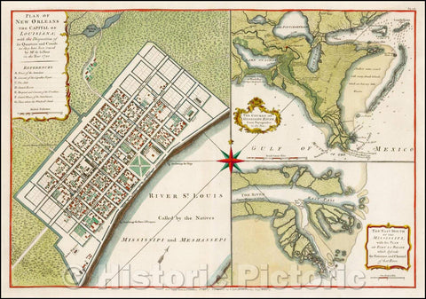 Historic Map - Plan of New Orleans The Capital of Louisiana; with the Disposition of its Quarters and Canals, 1759, Thomas Jefferys - Vintage Wall Art