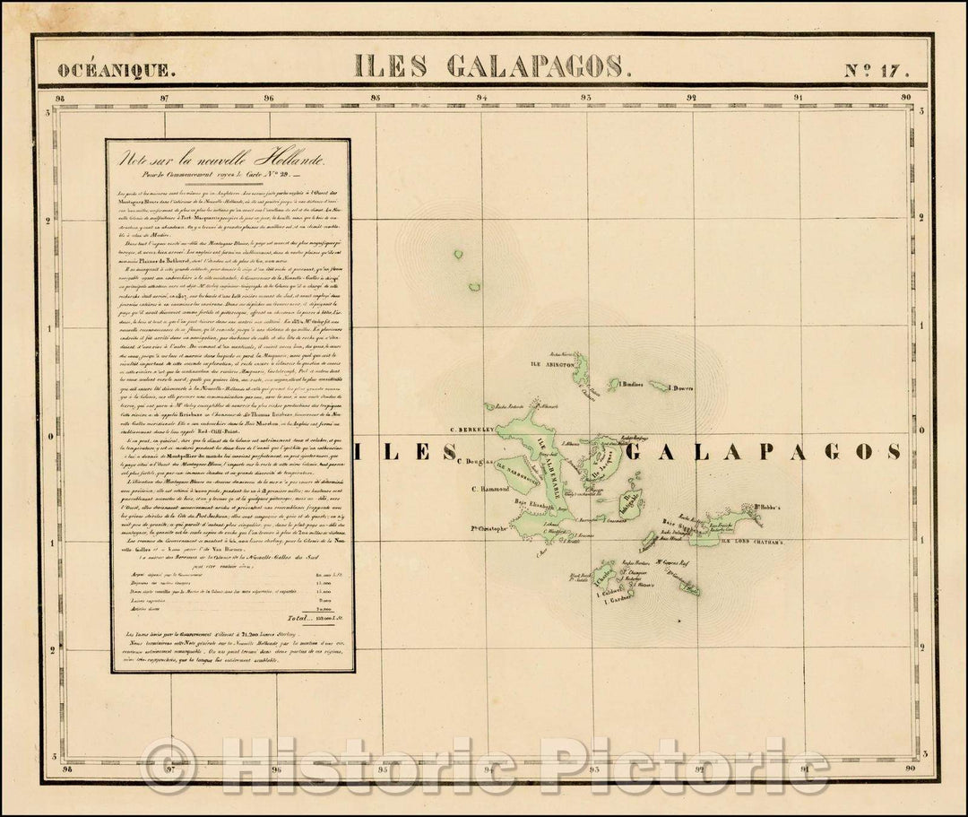Historic Map - Iles Galapagos. Oceanique, 1825, Philippe Marie Vandermaelen v1