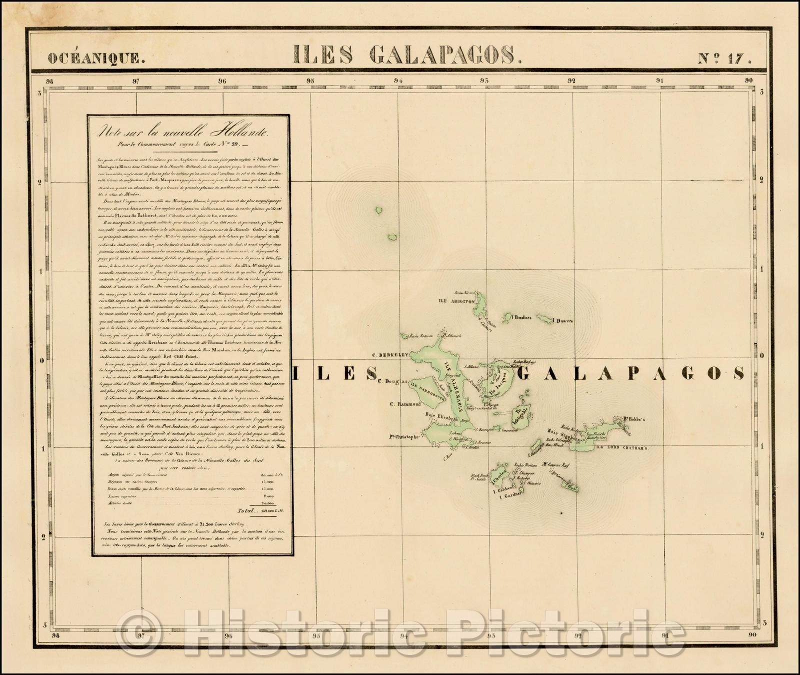 Historic Map - Iles Galapagos. Oceanique, 1825, Philippe Marie Vandermaelen v1