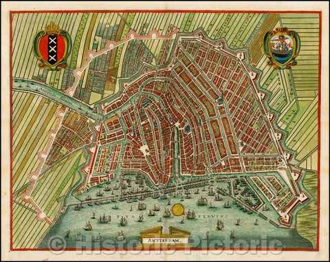 Historic Map - Amsterdam, Netherlands, 1636, Matthaus Merian v2