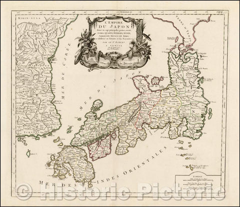 Historic Map - L'Empire Du Japon divise en Sept Principales parties, savoir/Map of Japan and Korea published in Venice by Francois Santini, 1780 - Vintage Wall Art