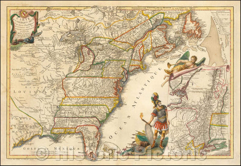 Historic Map - Carte De L'Amerique Septle. Pour servir a l'intelligence de la Guerre entre les Anglois et les Insurgents, 1777, Jean de Beaurain - Vintage Wall Art
